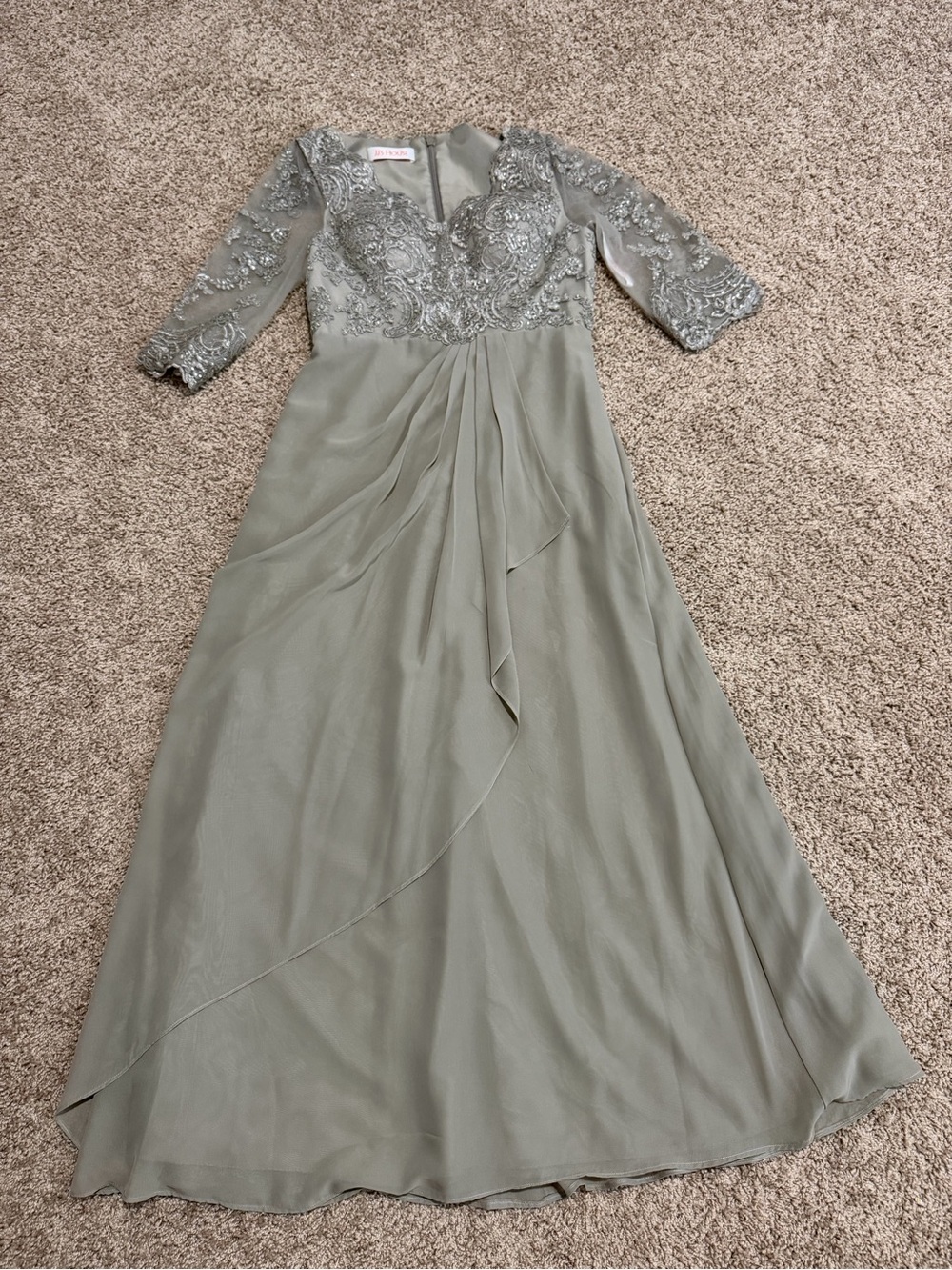 Elegant Grey Beaded Lace A-Line Evening Dress